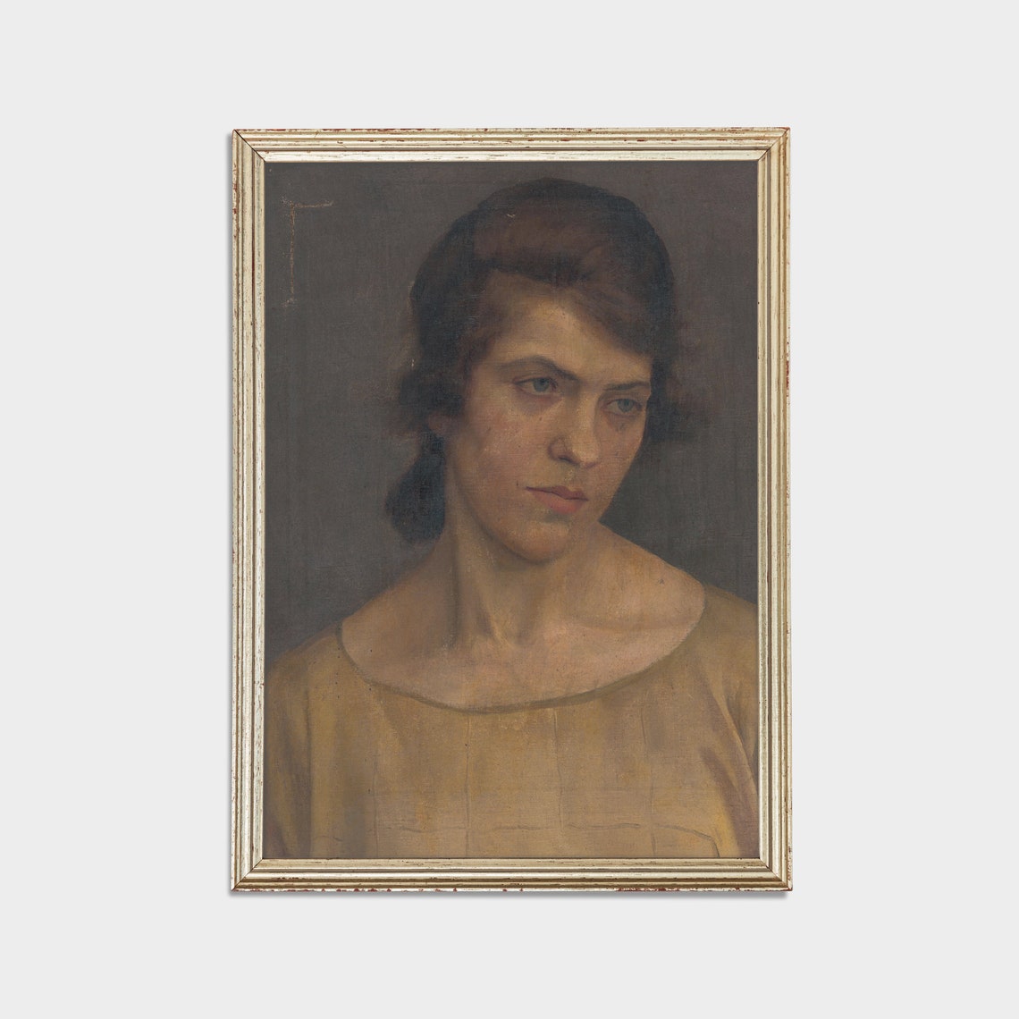 Vintage Portrait Painting Antique Woman Portrait Rustic Oil Painting Wall Art Living Room Fine Art - Image 3