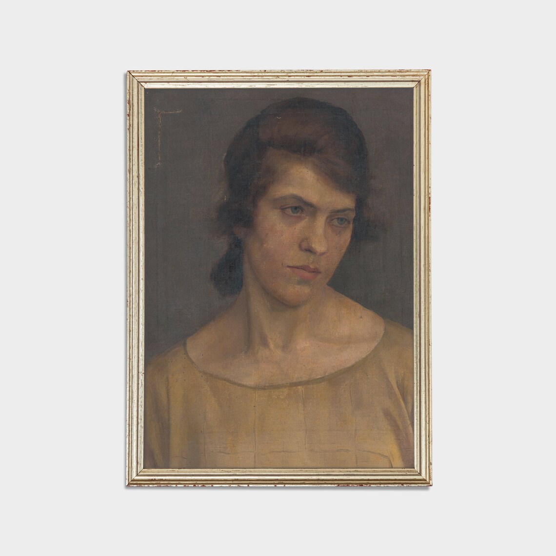 Young Woman in Gold Dress with Direct Gaze Antique Portrait Poster - Image 3