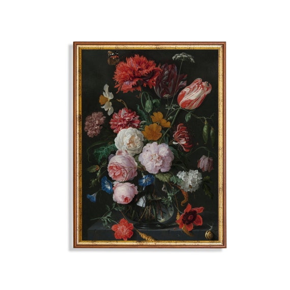 Printed And Shipped Vintage Still Life With Flowers Antique Floral Painting Moody Rustic Print Farmhouse Decor Physical Prints