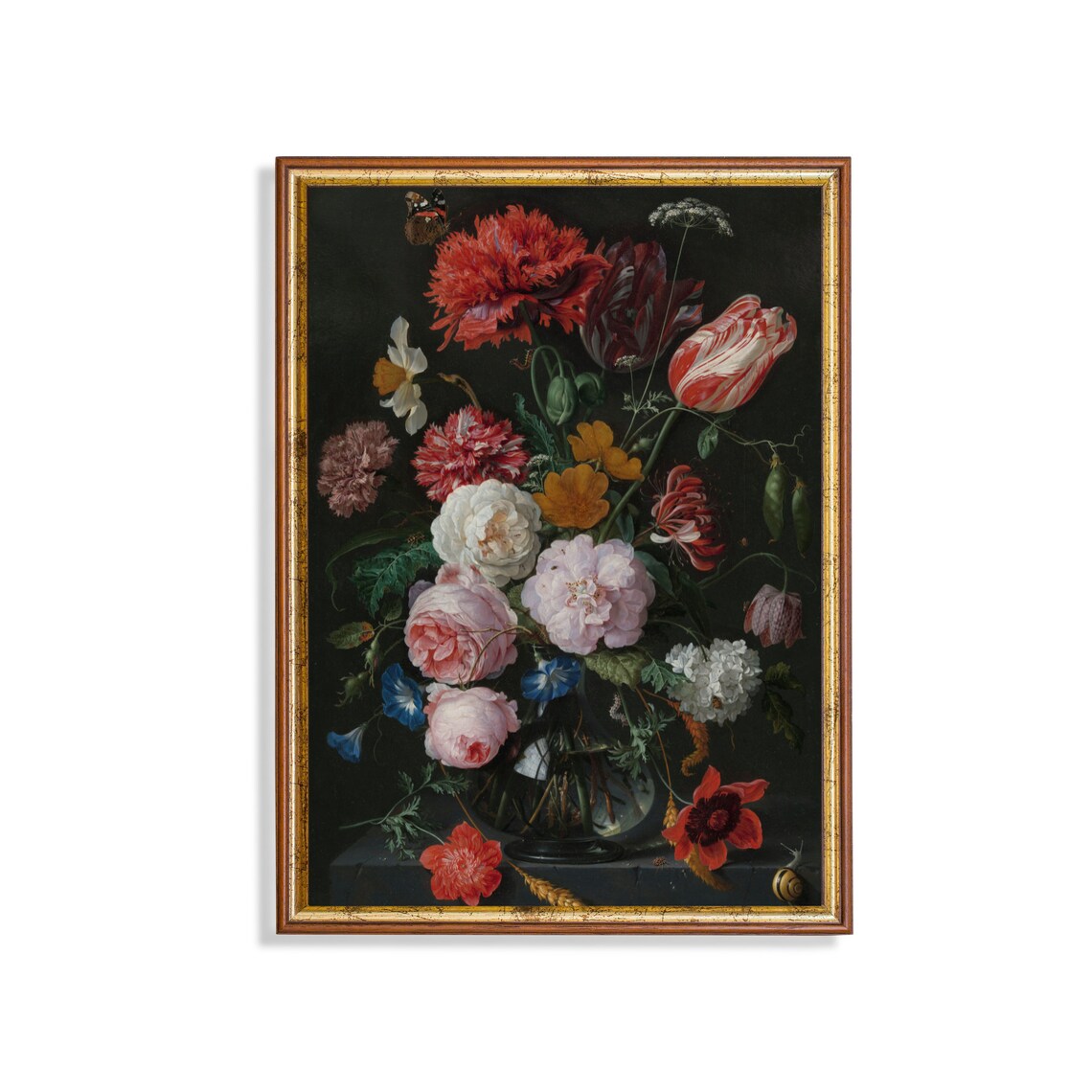 Dutch Master Mixed Flower Bouquet with Butterfly Vintage Poster