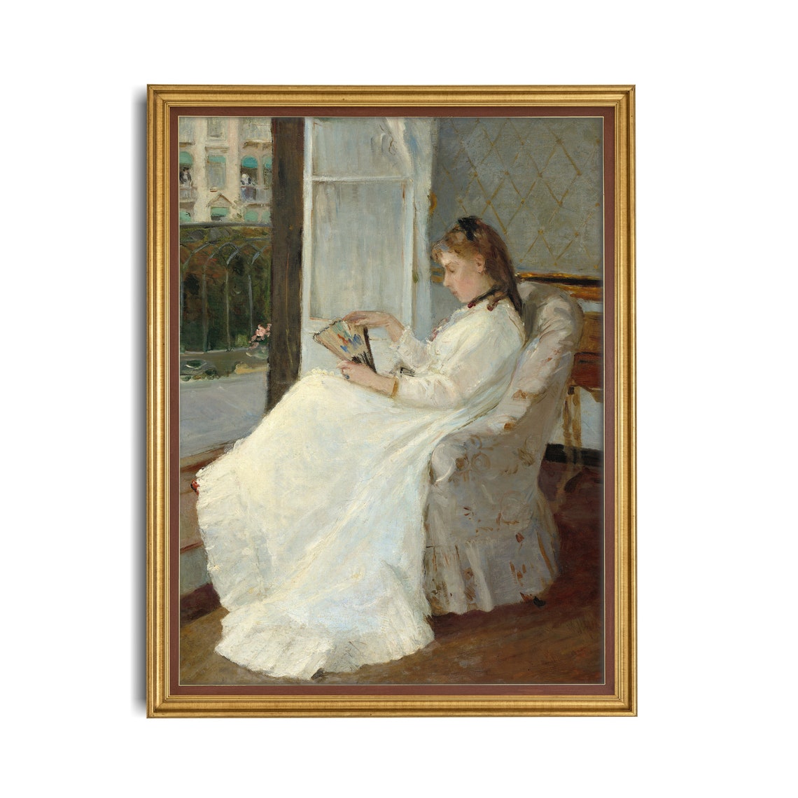 Elegant Woman Reading a Book by a Sunlit Window Portrait Poster - Image 2