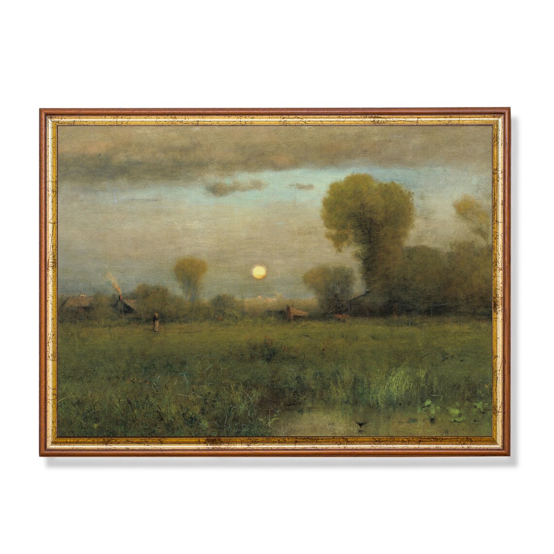 Vintage Country Landscape With Moon Art Print