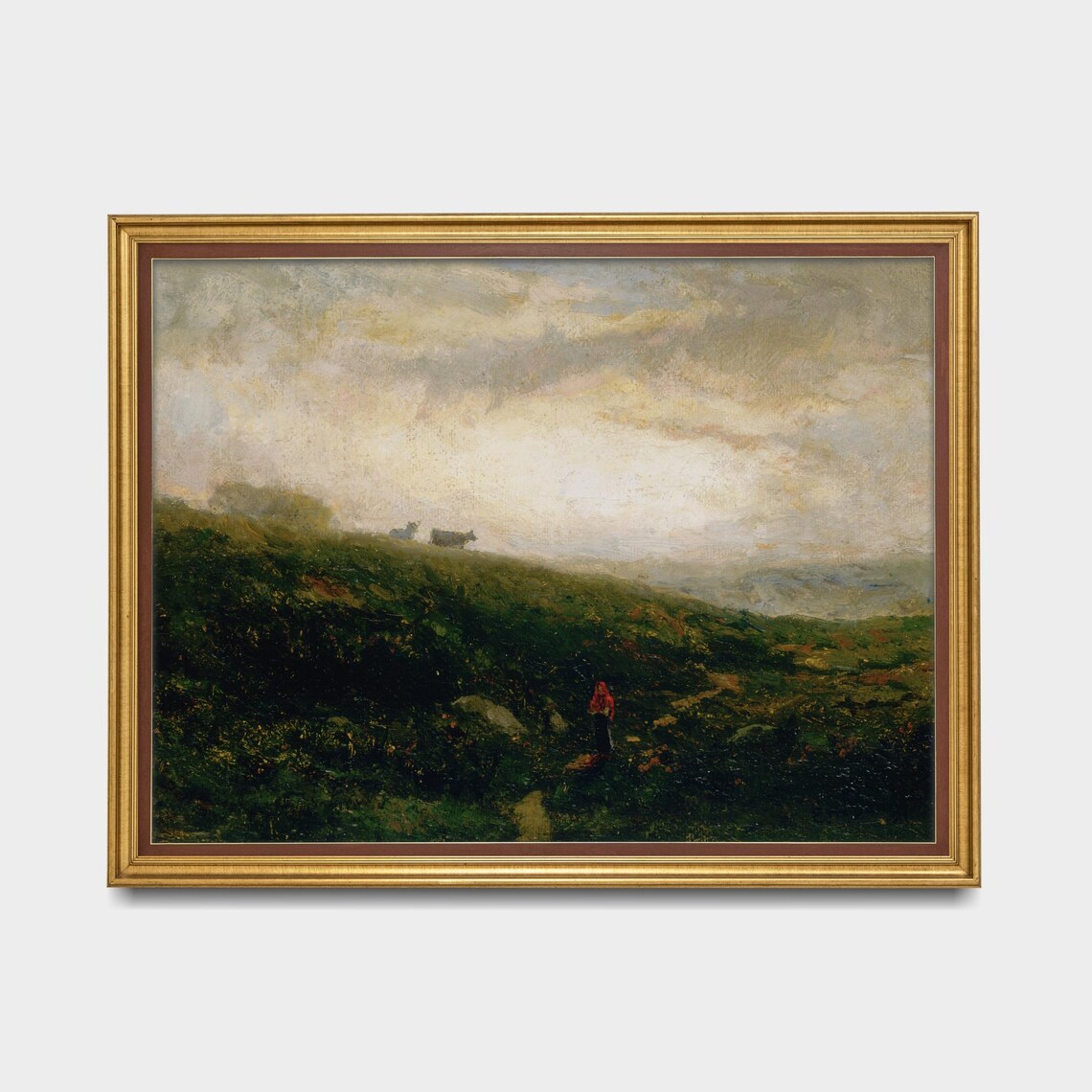 Misty Morning Cattle Grazing on Green Hills Antique Landscape Poster - Image 5