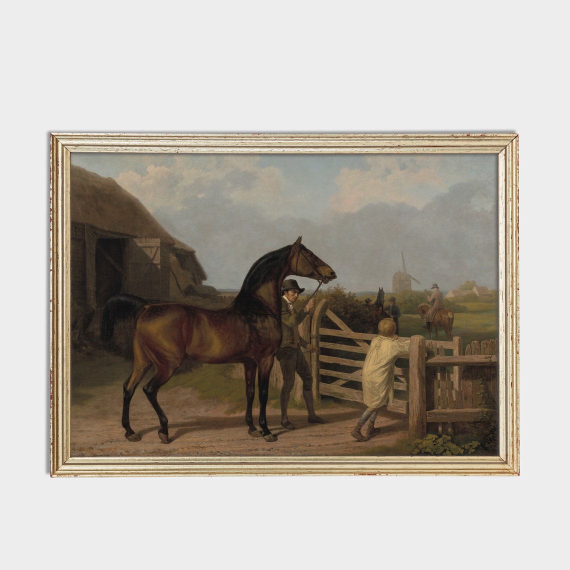Bay Horse Held at a Farm Gate with a Windmill in the Distance Poster - Image 2