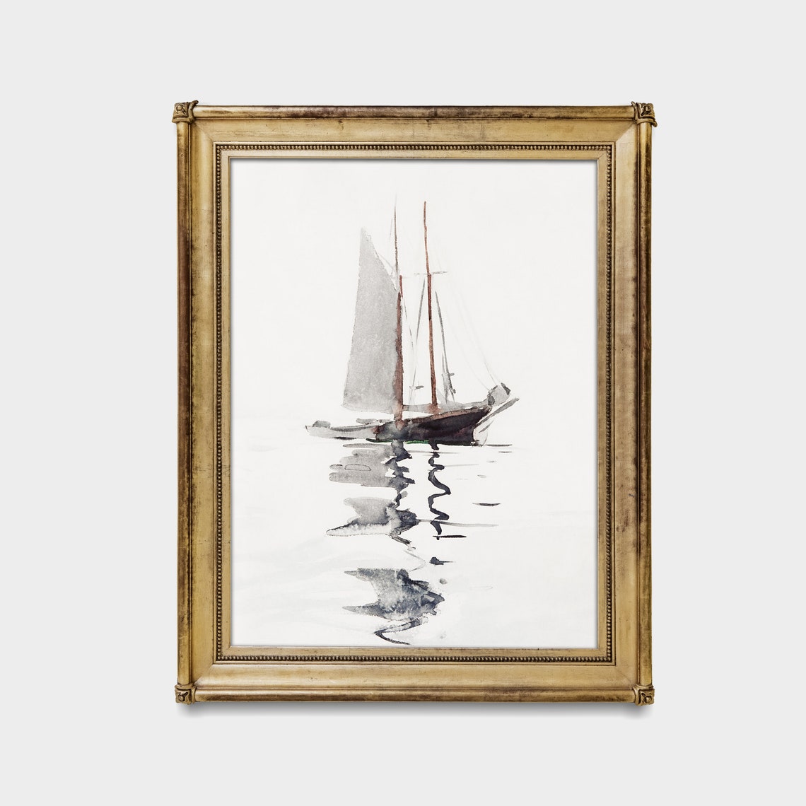 Lone Sailboat Reflection Minimalist Watercolor Painting Poster - Image 4