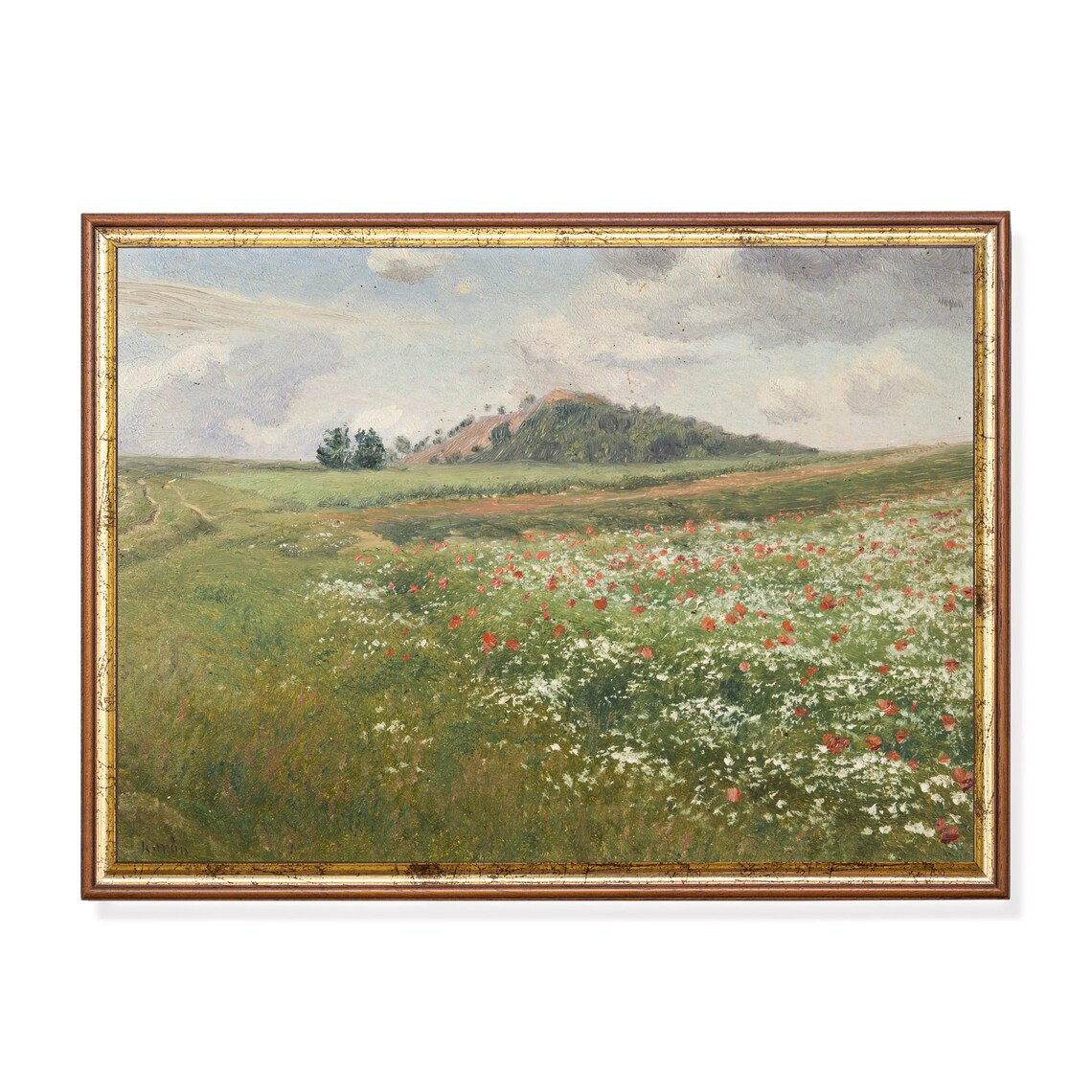 Impressionist Poppy Meadow With a Distant Wooded Hill Poster