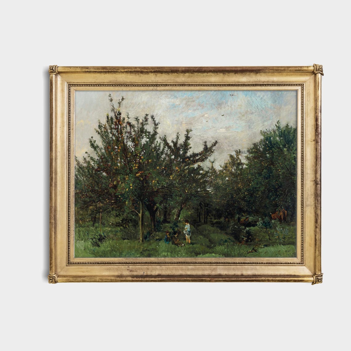 Children Picking Fruit in a Sunlit Orchard Vintage Landscape Poster - Image 3