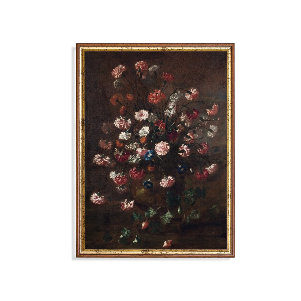 Carnations Bouquet Moody Dark Floral Still Life Painting Art Poster