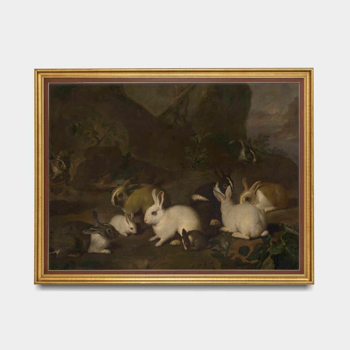 Rabbits Gathered in a Dark Woodland Clearing Moody Vintage Poster - Image 3