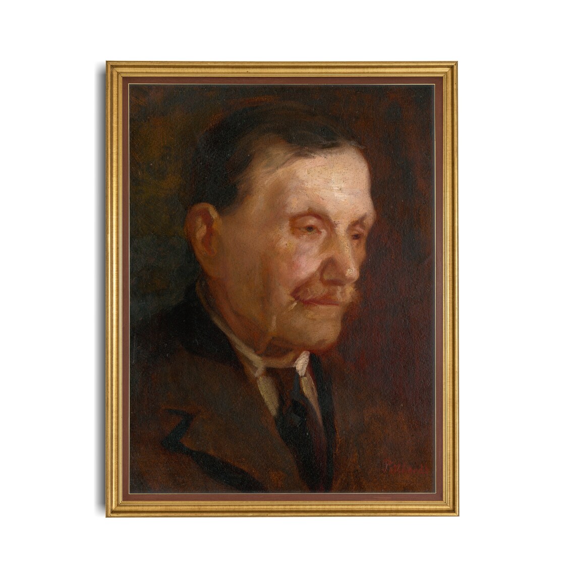 Elderly Gentleman with a Mustache in Warm Dark Tones Portrait Poster - Image 2