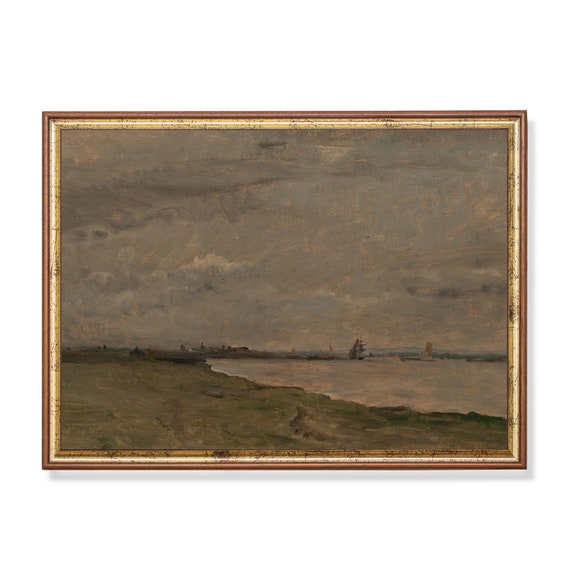 Mailed Print Riverscape Painting Vintage Wall Art Antique Landscape Print Moody Rustic Art Farmhouse Decor Printed And Shipped