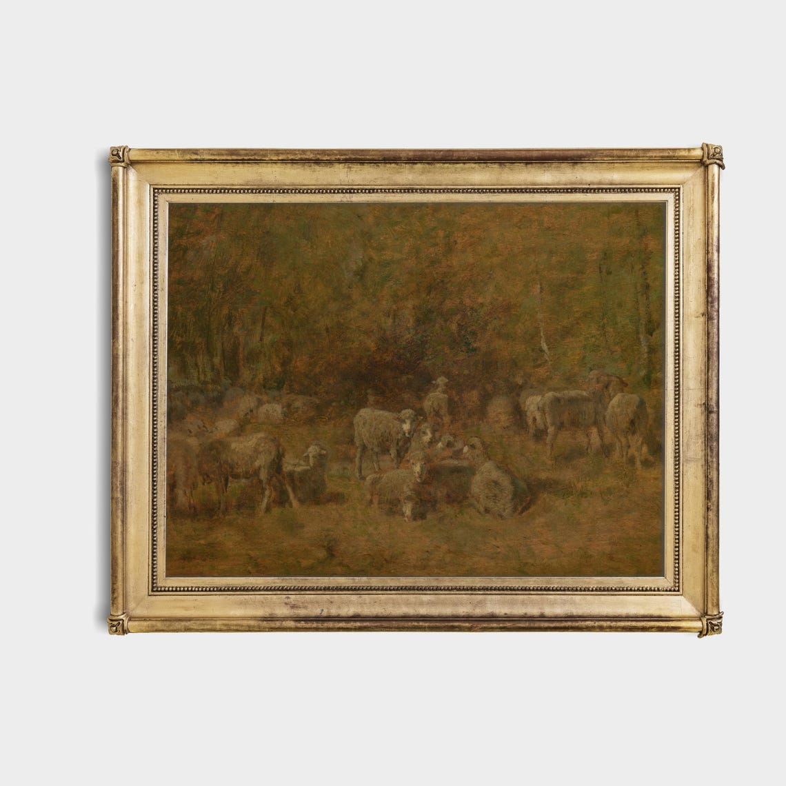 Flock of Sheep Resting in Forest Clearing at Dusk Tonalist Poster - Image 4