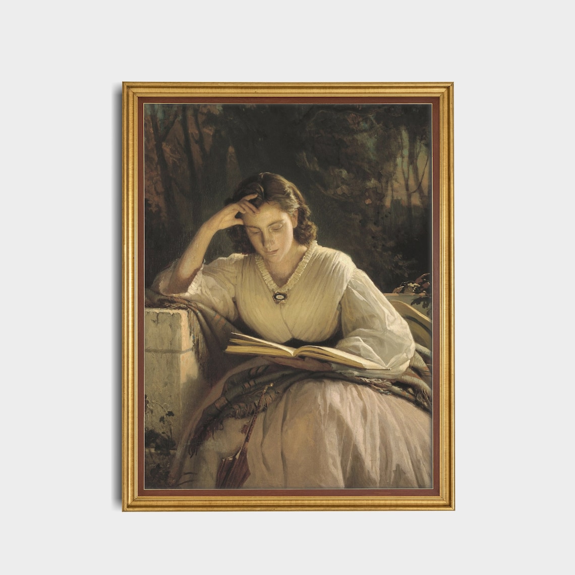 Woman Reading a Book Outdoors at Dusk Vintage Portrait Poster - Image 5