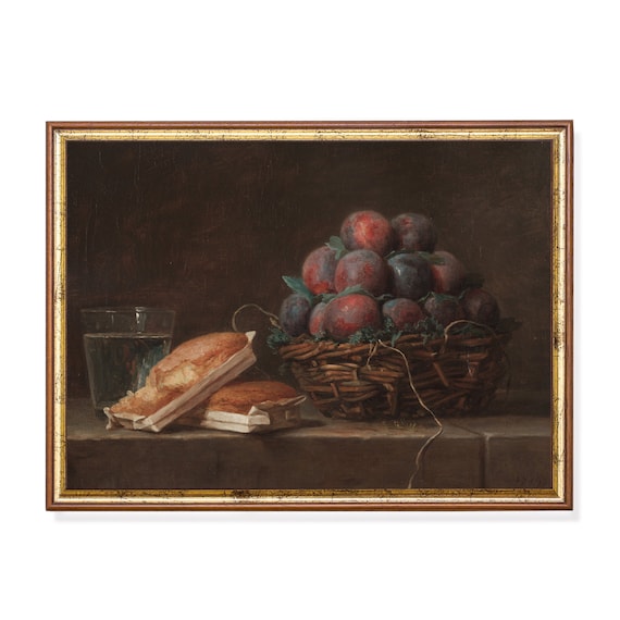 Printed And Shipped Vintage Still Life With Plums Antique Fruits Painting Farmhouse Kitchen Decor Rustic Fine Art Physical Print