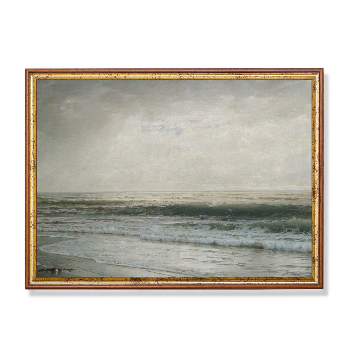 Gentle Ocean Waves on a Quiet Beach Soft Sky Vintage Seascape Poster