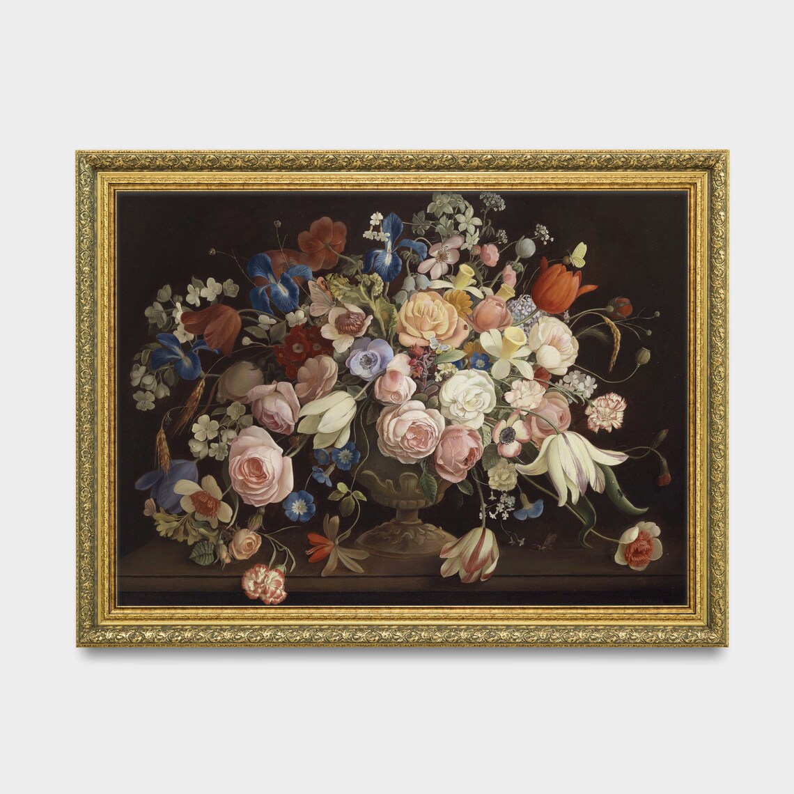 Dutch Master Floral Bouquet With Roses Iris And Tulips Vintage Poster - Image 3
