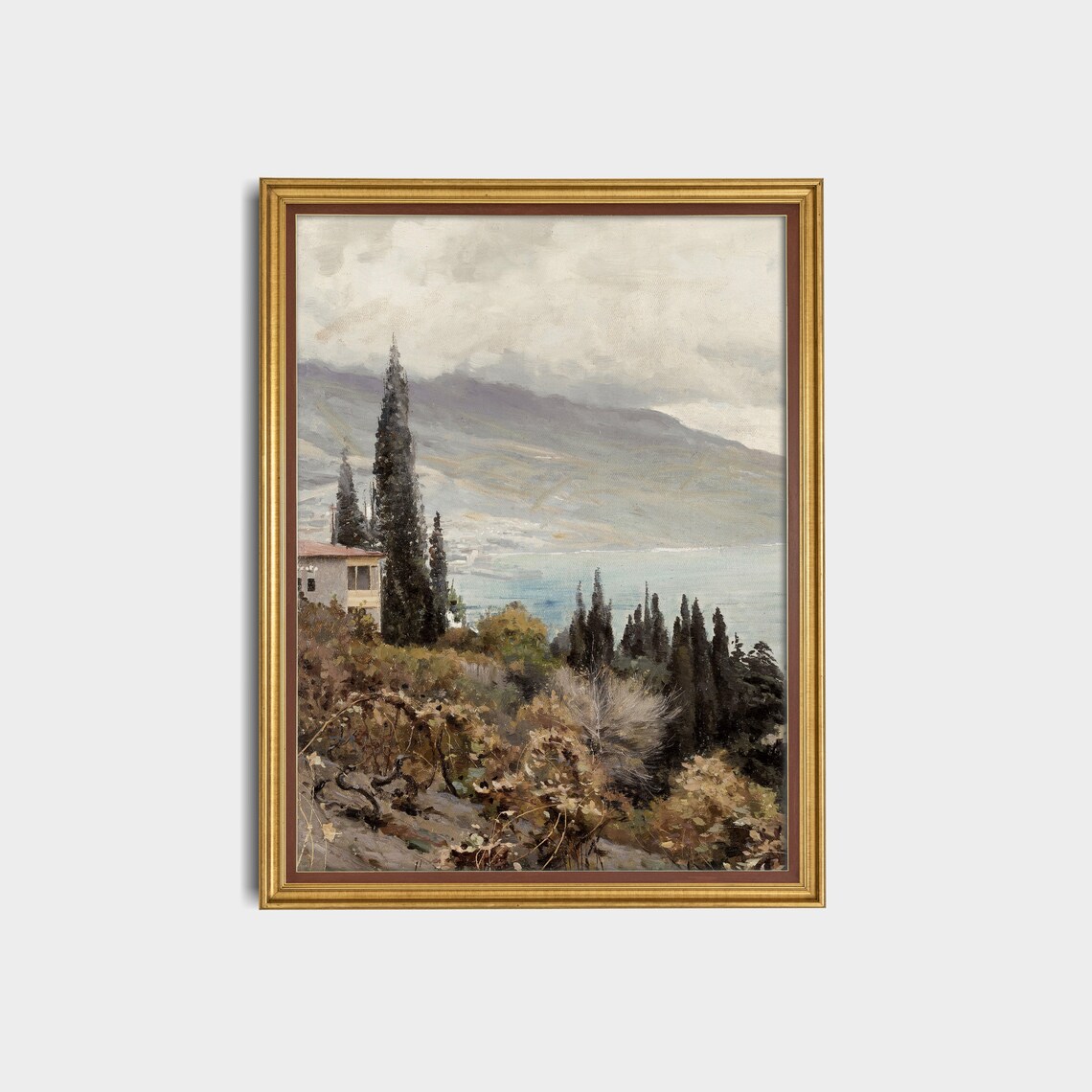 Italian Hillside Villa with Cypress Trees Overlooking the Sea Poster - Image 2