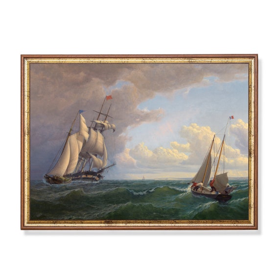 Print And Ship Vintage Sailing Ship Painting Antique Seascape Print Nautical Decor Ocean Beach Art Fine Art Mailed Print