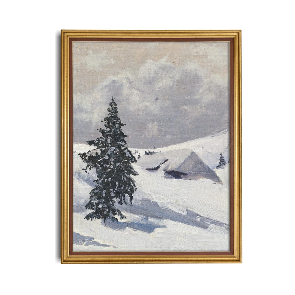 Lone Snowy Pine on a Winter Hillside Vertical Vintage Poster - Image 4