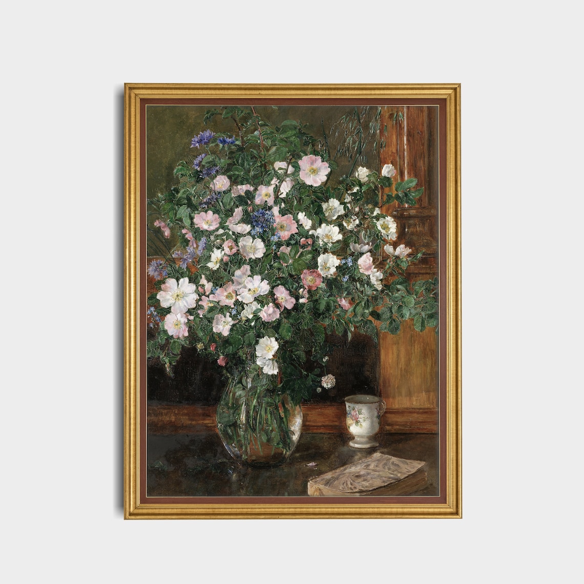 Wildflower Bouquet in Glass Vase with Antique Book Vintage Poster - Image 3
