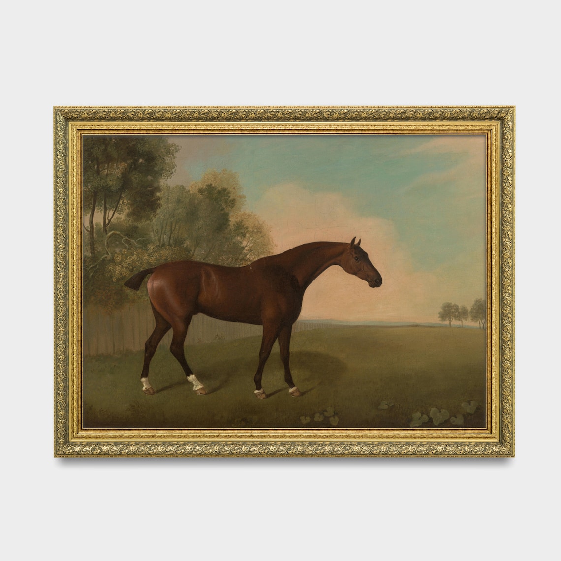 Bay Horse Green Parkland Antique Equine Portrait Oil Painting Poster - Image 3