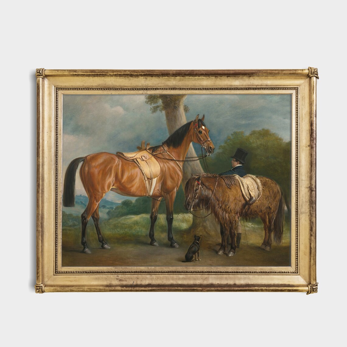 Two Horses with a Groom in Top Hat and a Small Black Dog Poster - Image 2