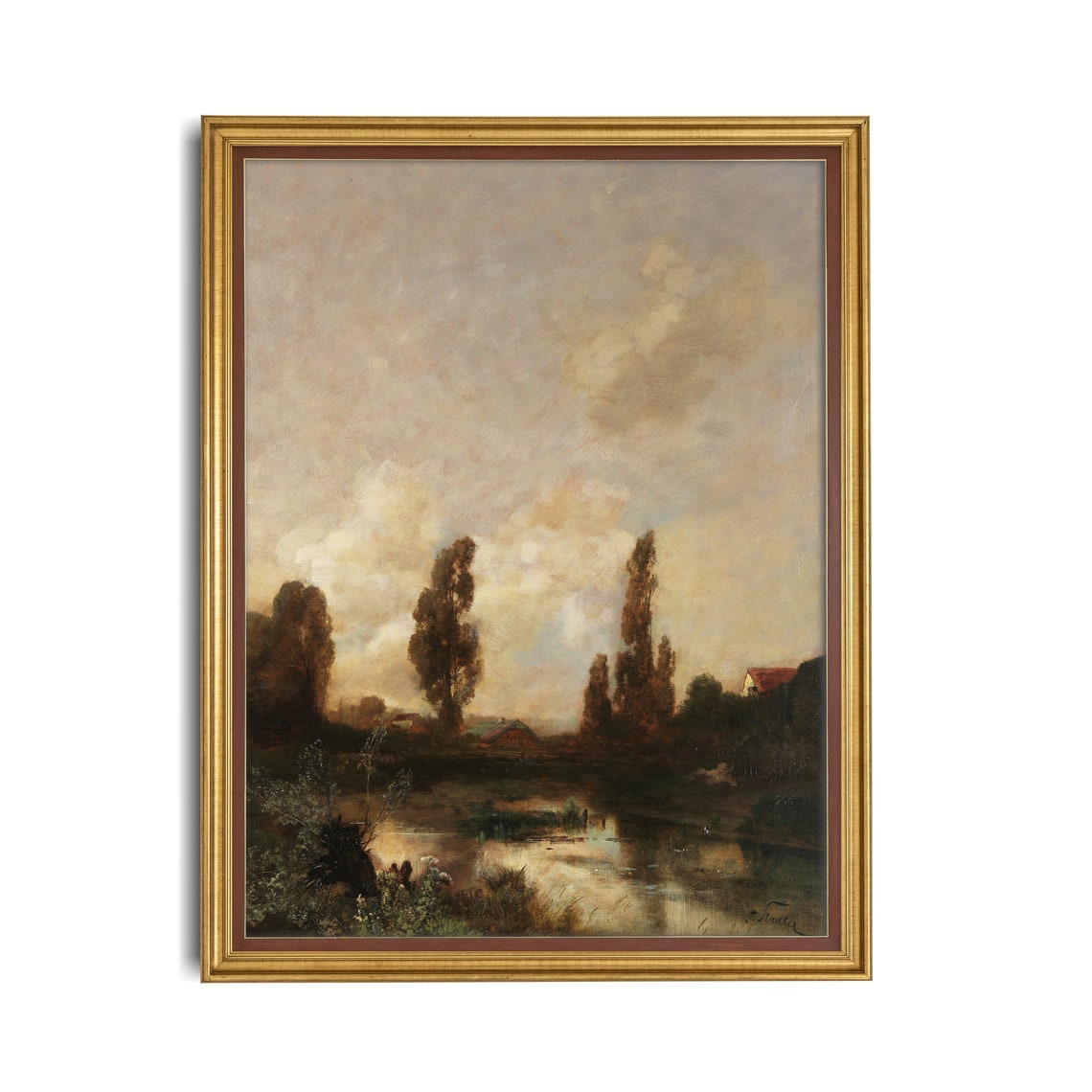 Quiet River With Poplars Vintage Landscape Painting Evening Poster - Image 2