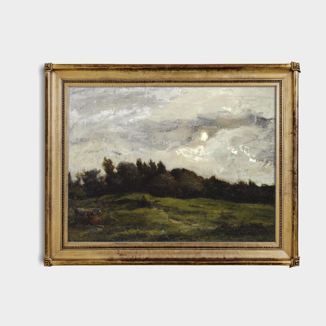 Moonlit Pasture with Cows Grazing at the Dark Forest Edge Poster - Image 2