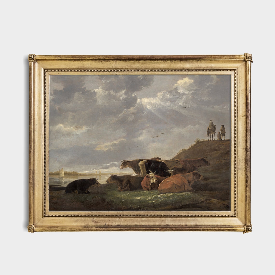 Cattle Resting By A River Under Dramatic Clouds Dutch Style Poster - Image 3