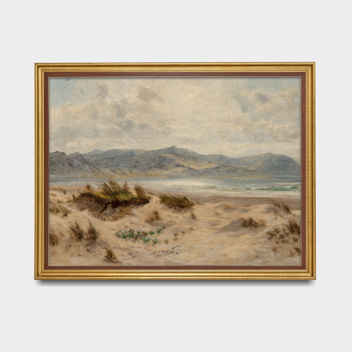 Sandy Dunes And Distant Mountains Vintage Coastal Seascape Poster - Image 3