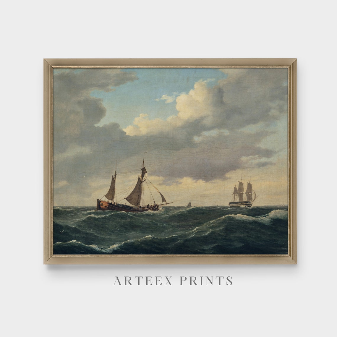 Sailing Ships on Dark Rolling Waves Vintage Marine Painting Poster - Image 5