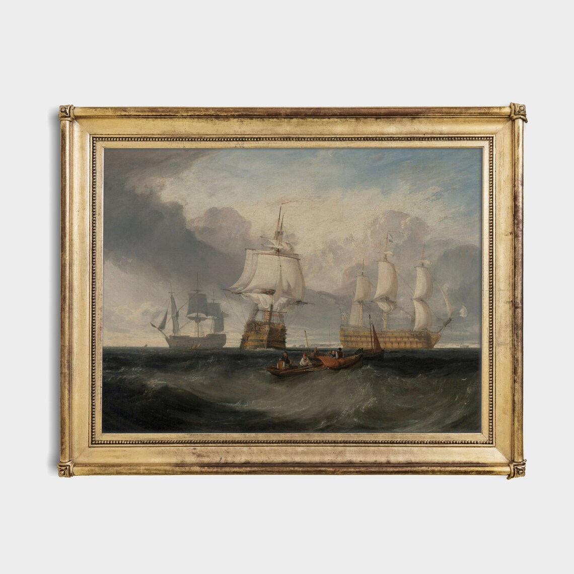 Tall Ships at Anchor in Rough Seas Vintage Maritime Painting Poster - Image 2