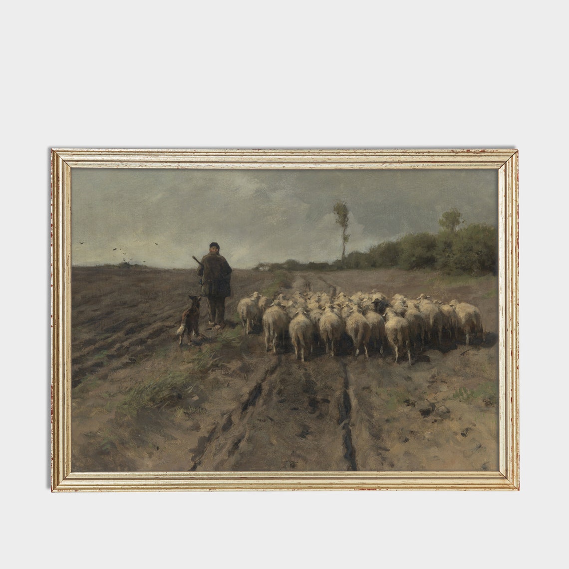 Shepherd With Sheep Flock And Dog Vintage Pastoral Art Poster - Image 2