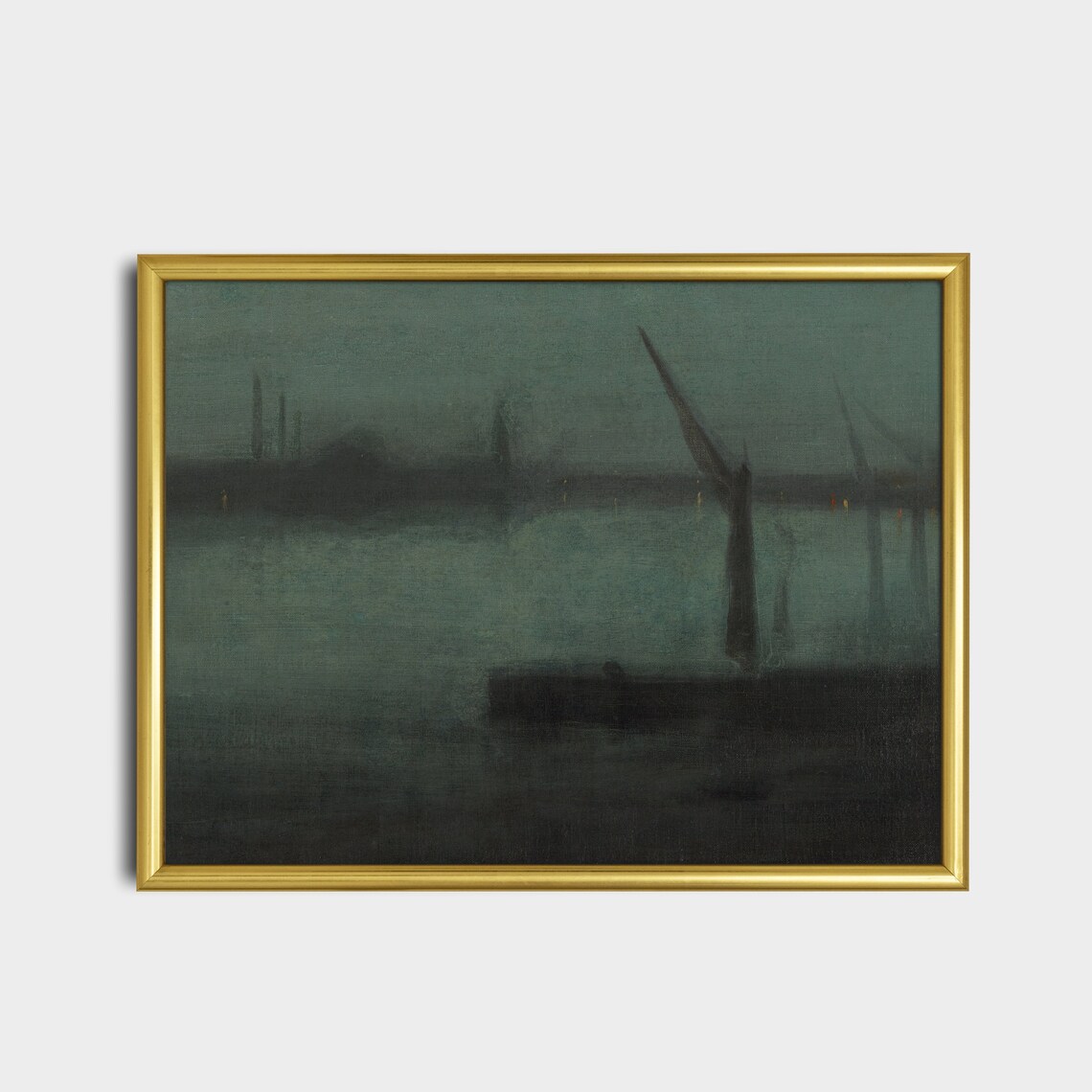 Dark River Nocturne with Barge Whistler Style Night Painting Poster - Image 2
