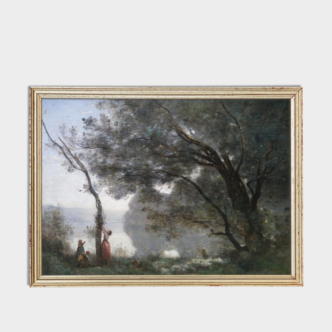 Towering Trees by a Quiet Riverbank Antique Landscape Poster - Image 3