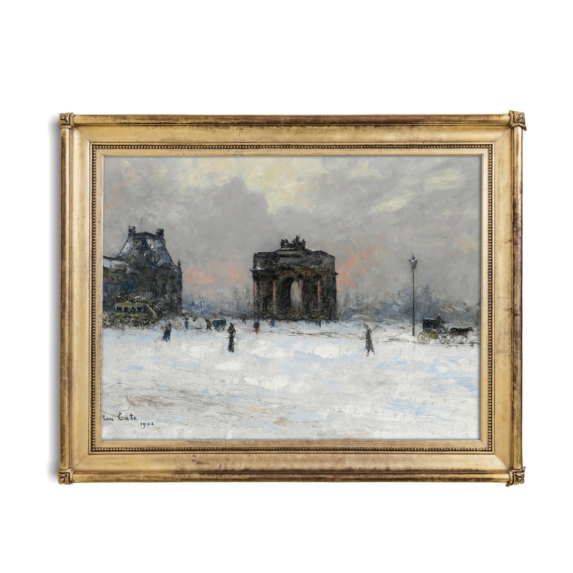 Snowy Paris Square With Grand Triumphal Arch Dated 1902 Poster - Image 3