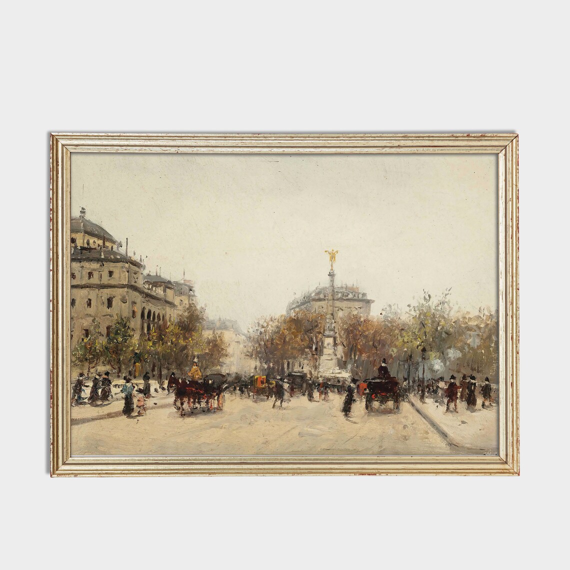 Paris Boulevard with Horse Carriages Vintage Cityscape Oil Poster - Image 2