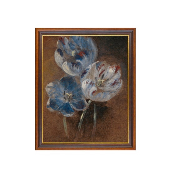 Print And Ship Vintage Still Life With Flowers Antique Study Of Three Parrot Tulips Moody Rustic Print Mailed Art Floral Wall Art