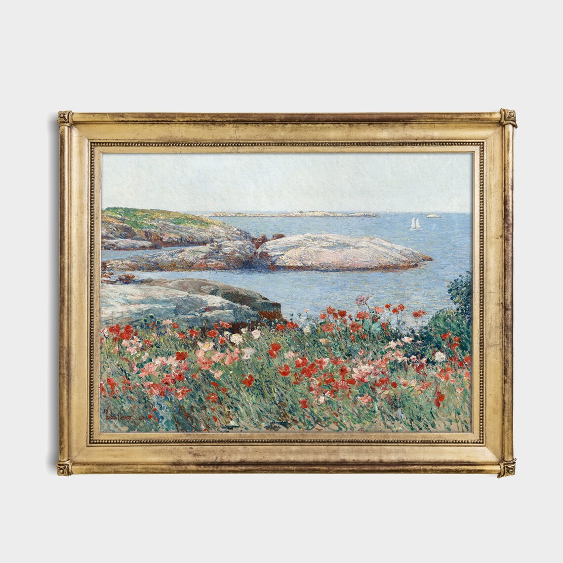 Rocky Coast With Red Poppies Overlooking the Sea Impressionist Poster - Image 2