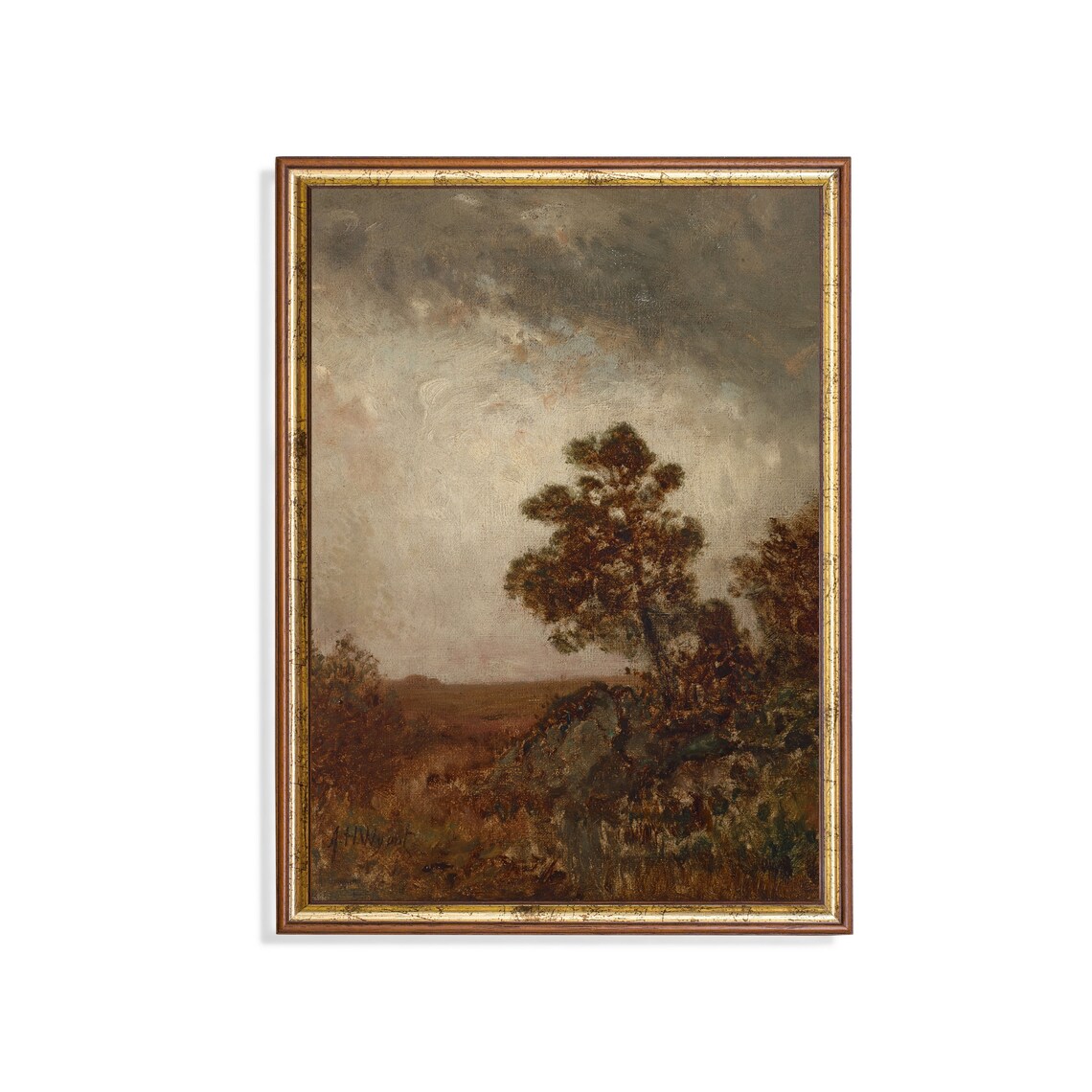 Vintage Rustic Country Landscape Art Print, Farmhouse Decor