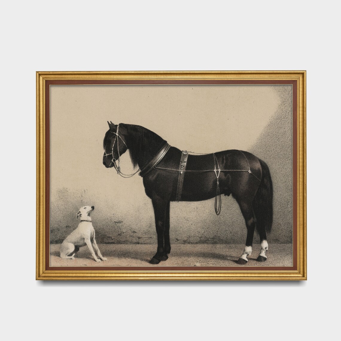 Horse and Dog Vintage Lithograph, Farmhouse Art Print - Image 2