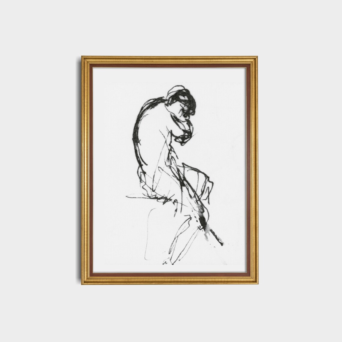 Seated Woman Expressive Ink Figure Sketch Drawing Art Poster - Image 2