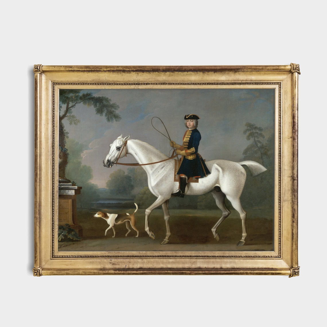 Antique Young Gentleman Riding White Horse with Hound Poster - Image 2
