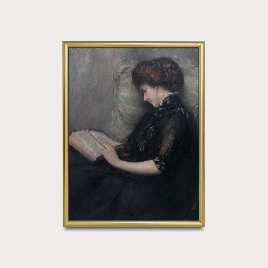 Woman in Black Reclining with Book Vintage Reader Portrait Poster - Image 3