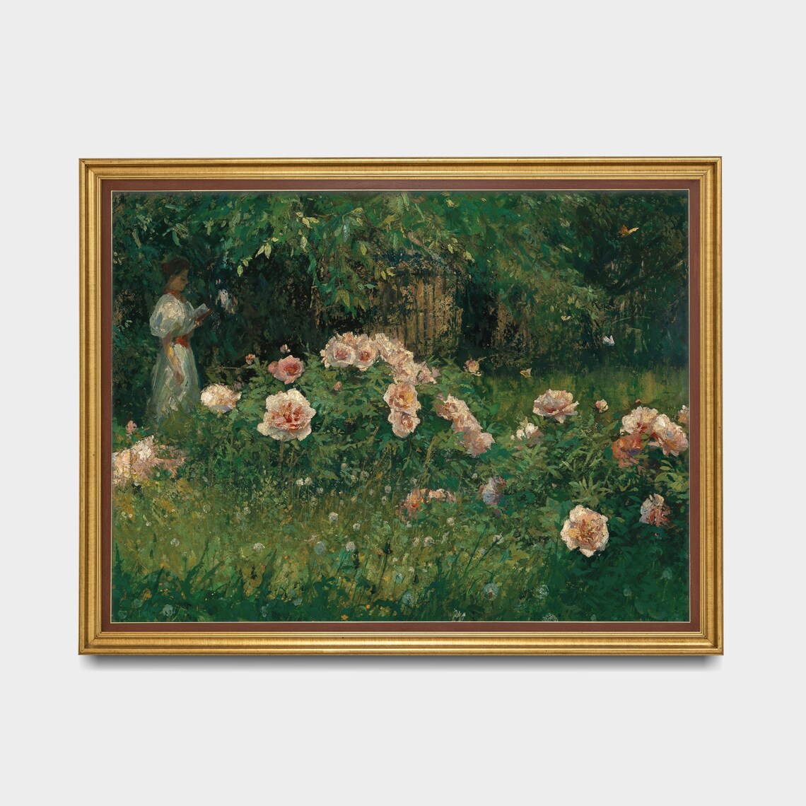 Vintage Woman in Rose Garden Reading Book Art Print - Image 3