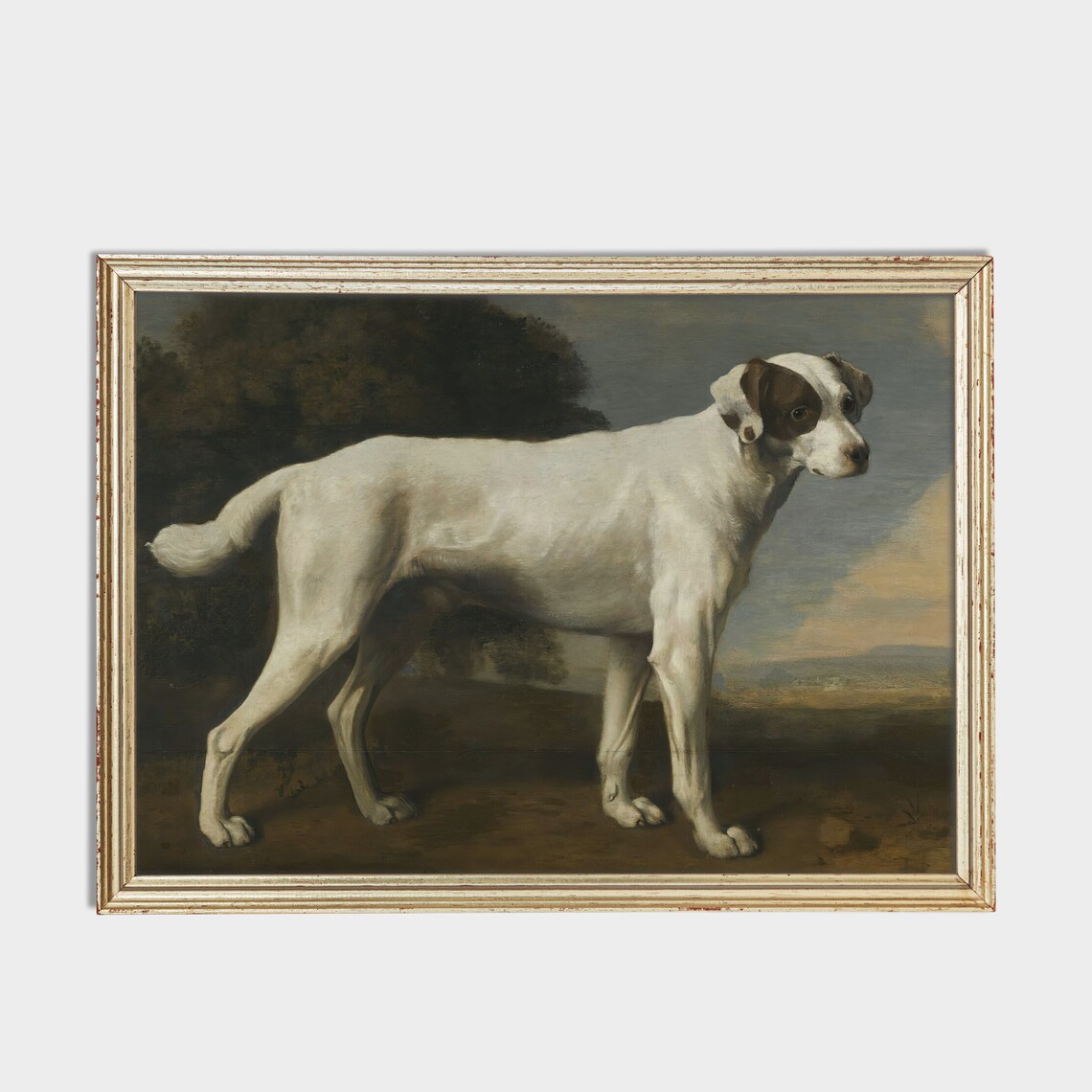 White And Tan Hound Standing Portrait Vintage Dog Oil Painting Poster - Image 4