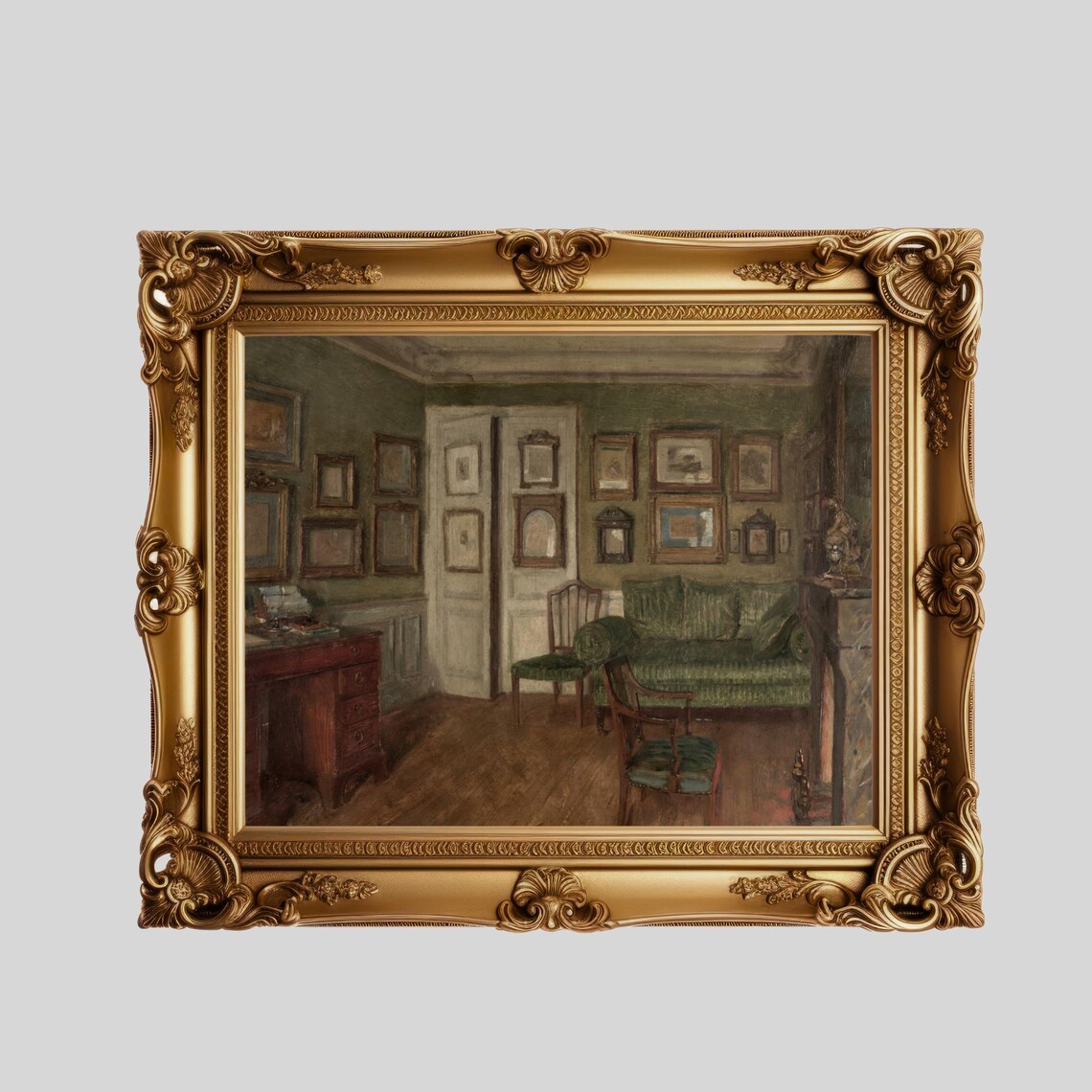 Vintage European Parlor Interior Painting Classic Home Art Poster - Image 3