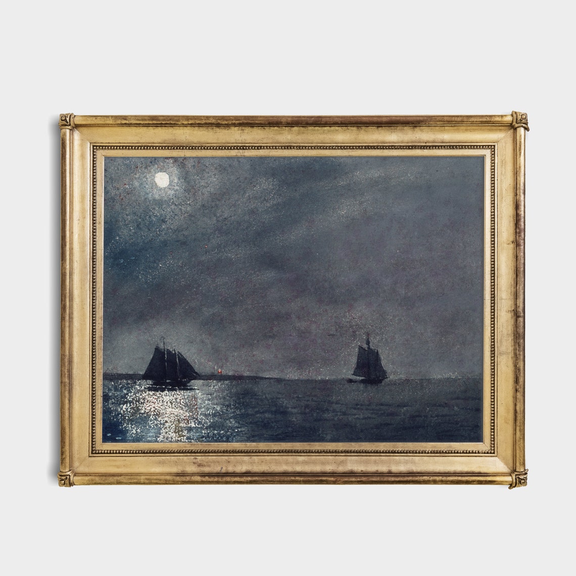 Vintage Moonlight Painting Sailing Ship Rustic Print Moody Antique Seascape Ocean Coastal Decor Wall Art - Image 4
