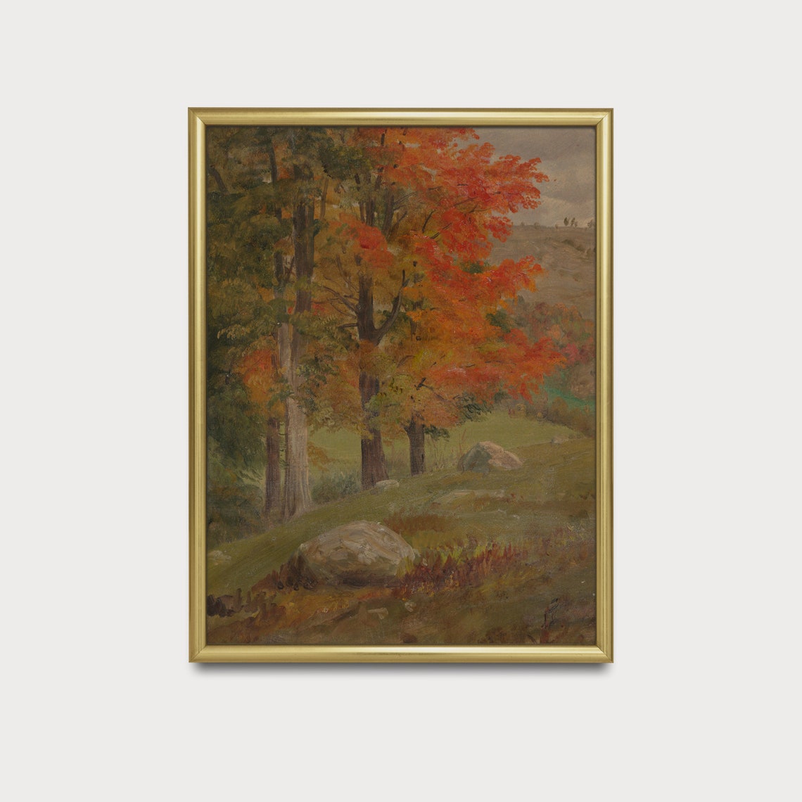 Brilliant Red Maple Trees at the Forest Edge Autumn Scene Poster - Image 3