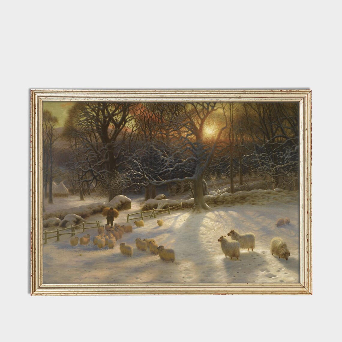 Sheep In Winter Landscape, Vintage Christmas Art Print - Image 3